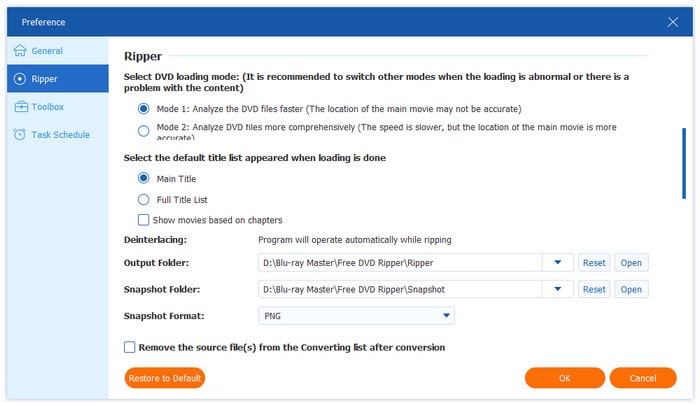 Настройки параметров риппера