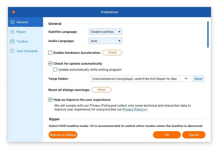 Общие настройки предпочтений
