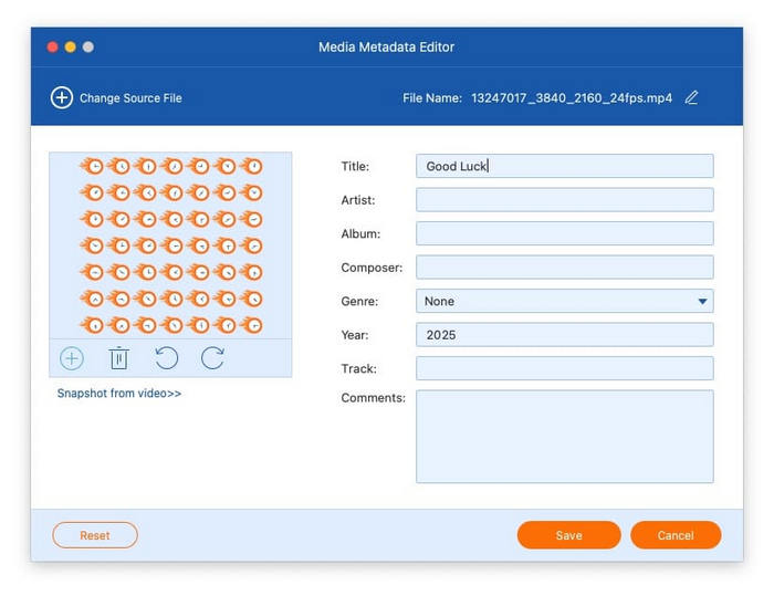 Редактор метаданных мультимедиа Редактирование информации о видео