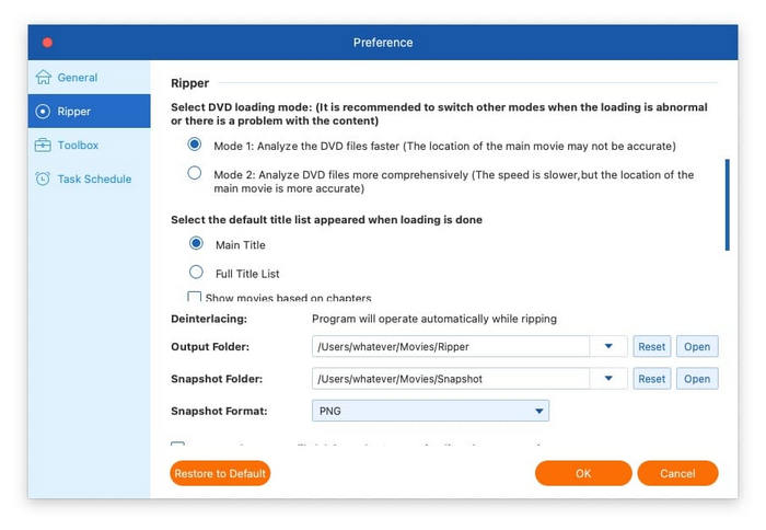 Настройки параметров риппера