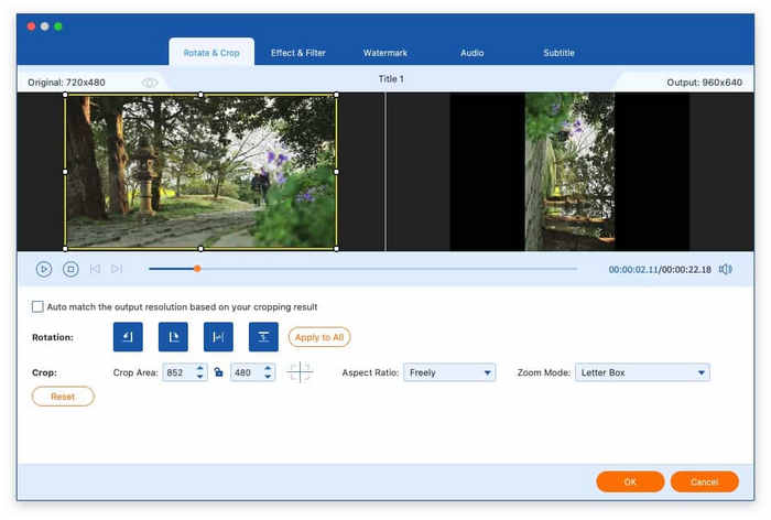 Повернуть и обрезать видео