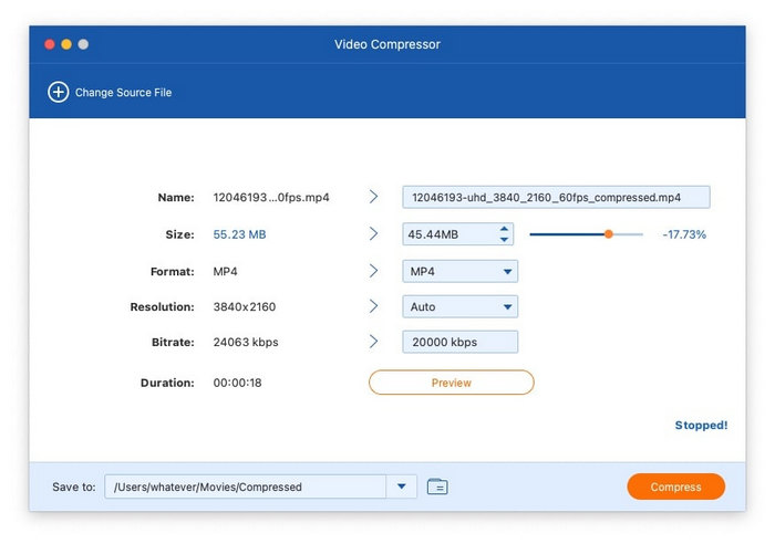 Видеокомпрессор Сжимает видеофайл